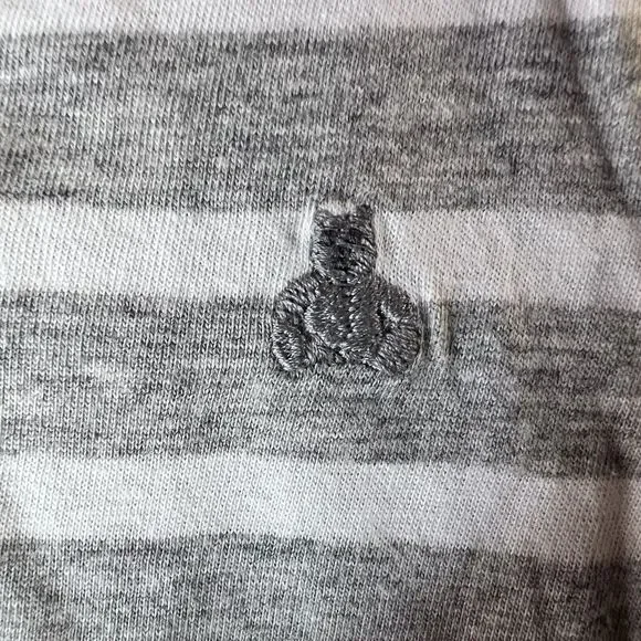 NWT Gap Baby 12 - 18 months Heather Gray White Stripe One piece Bear Embroidery - Picture 7 of 11
